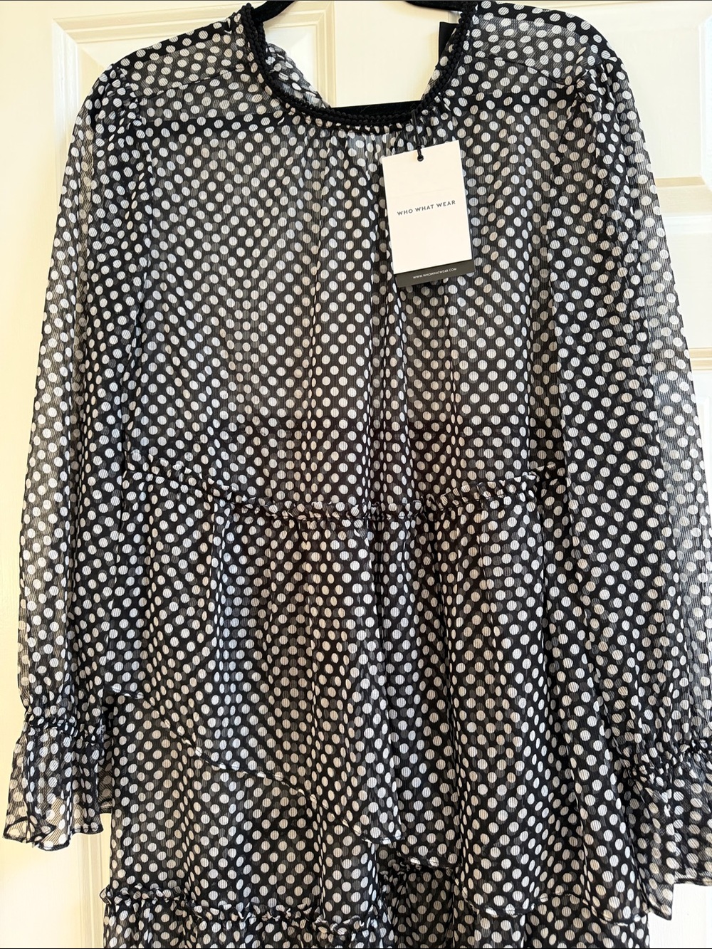 Who What Wear Black Polka Dot Sheer Midi Dress, Sz L, NWT - Picture 8 of 8